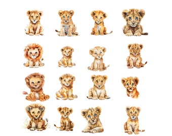 Watercolor Lion Cub Clipart Bundle: Printable Animal Art (Digital Download)