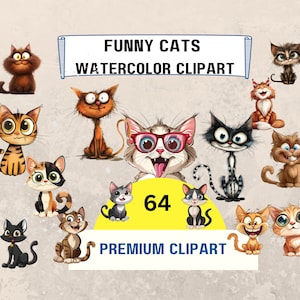 Funny Cat Clipart 64 PNG,Quirky Cat Clipart,Whimsical Cats, Kitten Angry Cat, Cartoon Animals, Digital Prints,Whimsy Graphic, Cat Lover Gift
