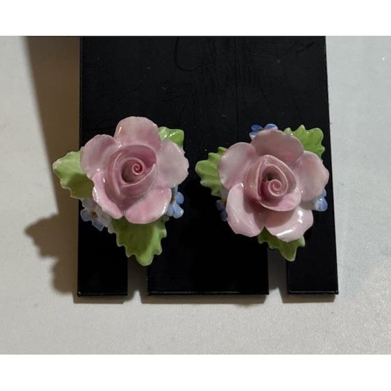Vintage Denton England Pink Rose Bone China Floral Sc… - Gem