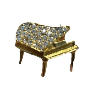 Vintage ArtDeco Piano Pave Rhinestone Brooch Pin Goldtone Baby Grand Stunning