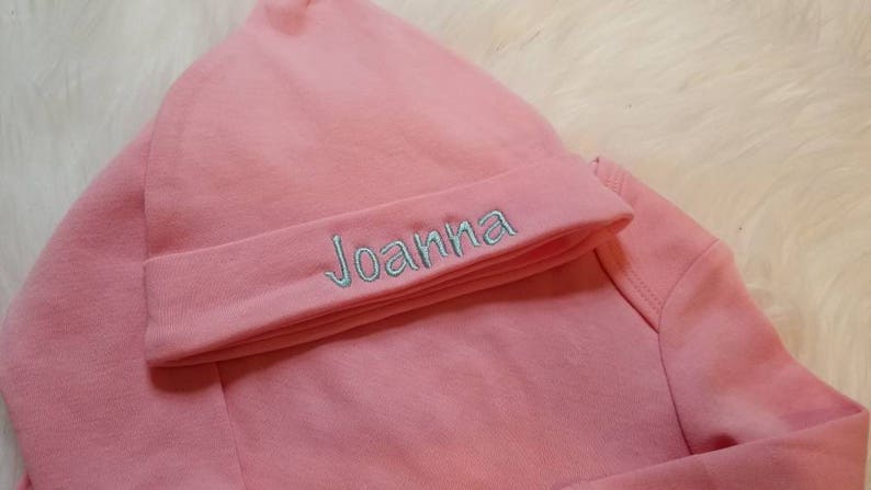 Newborn Hospital Set| Infant Gown Onesie aqua green white Newborn Infant Personalized Baby Pink Newborn Hat /& Gown| Name pink