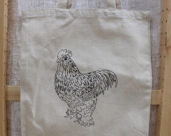 Rooster Print Canvas Bag