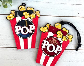 Popcorn Ornament Gift Card Holder, 3D Wooden Movie Night Decor