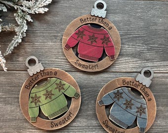 Wooden Sweater Gift Card Holder Ornament, Hand-Painted Christmas Decor