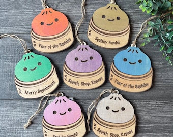 Dumpling Squishy Gift Card Holder, Layered Wood Ornament with Personalization