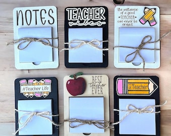 Soporte para notas Post-it, regalo para profesores cortado con láser con 6 diseños.
