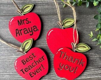 Personalized Apple Ornament, Teacher Appreciation Keepsake, Thank You Decor