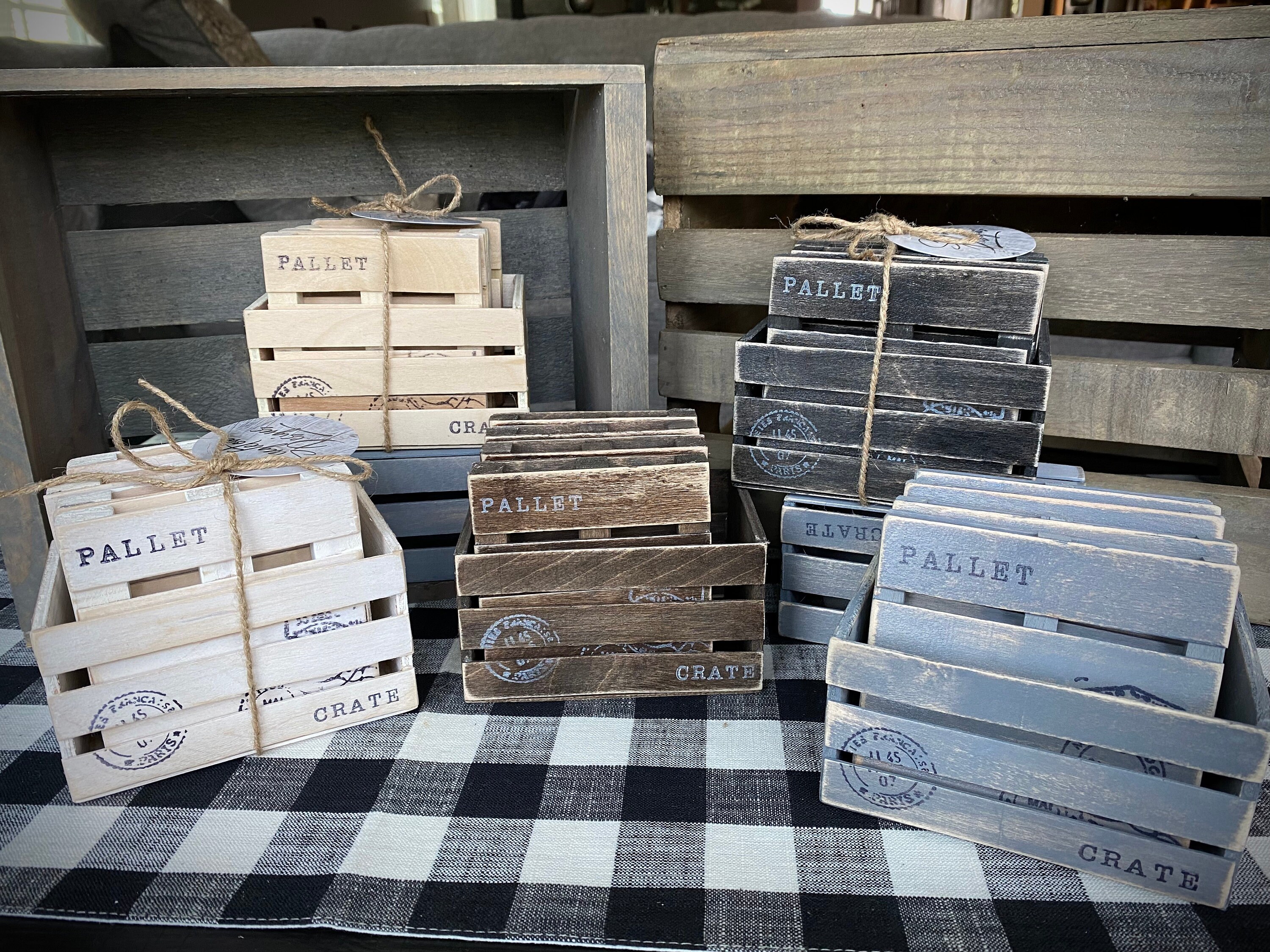 Crate and Pallets Coaster Set, Set of 4 Coasters, Mini Pallets, Wood Pallets, Rustic Coaster Set