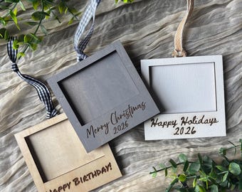 Personalized Photo Ornament with Custom Engraved Wooden Frame