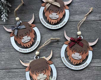 Highland Cow Gift Card Holder Ornament, Laser Cut Wood Design