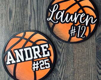 Personalized Basketball Sign | Custom Name & Number Sports Room Decor, 11.5” Wood Display