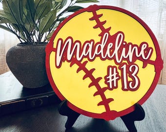 Personalized Softball Sign, Custom Name and Number Keepsake