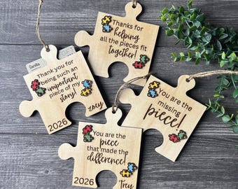 Puzzle Piece Gift Card Holder, Teacher Appreciation Gift, Personalized Thank You Keepsake