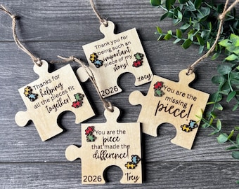 Puzzle Piece Ornament, Personalized Thank You Keepsake, Teacher Appreciation Gift