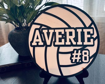 Personalized Layered Wood Volleyball Sign, Custom Name Number Keepsake