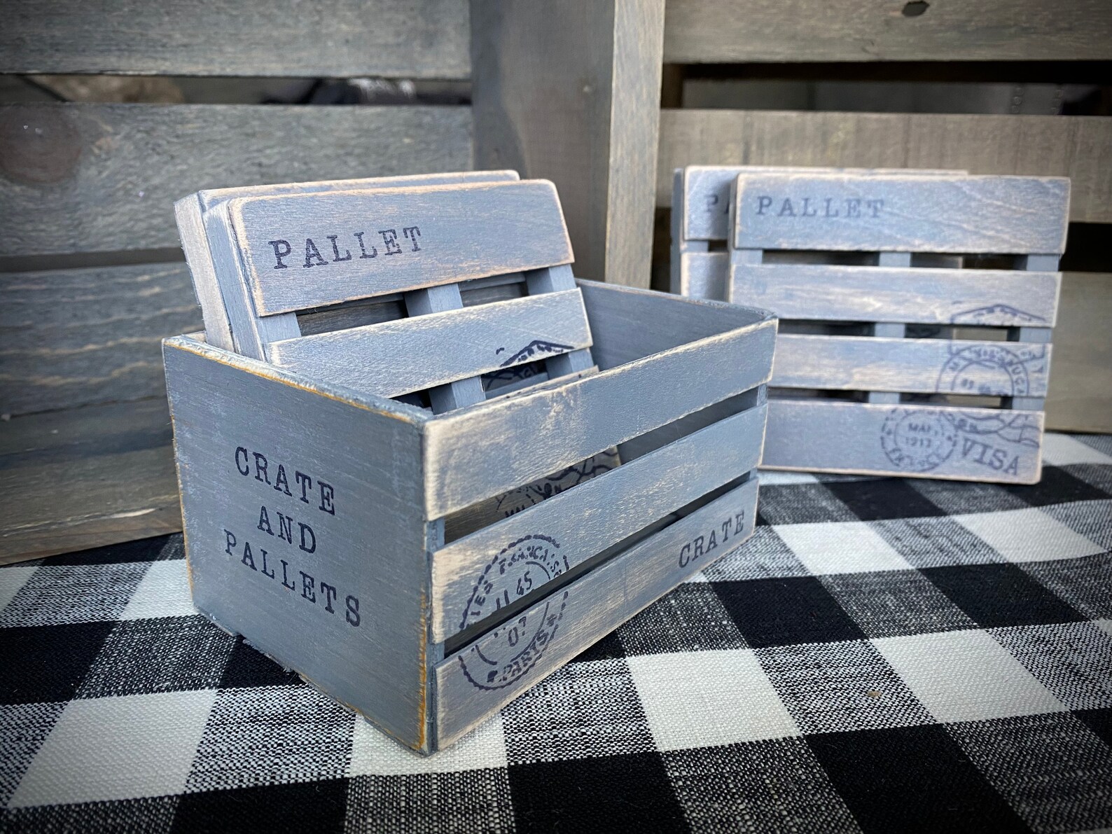 Crate and Pallets Coaster Set, Set of 4 Coasters, Mini Pallets, Wood Pallets, Rustic Coaster Set