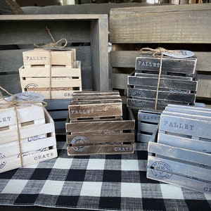 Crate and Pallets Coaster Set, Set of 4 Coasters, Mini Pallets, Wood Pallets, Rustic Coaster Set, Farmhouse Coaster Set, Industrial Coasters