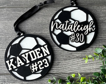 Personalized Soccer Ball Ornament, 3D Layered Wood Keepsake
