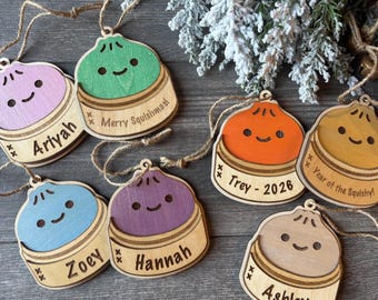 Personalized Dumpling Squishy Ornament, Layered Wood Design with Custom Name