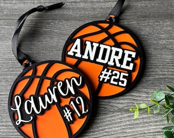 Personalized Basketball Keepsake Ornament, Custom 3D Layered Wood Design
