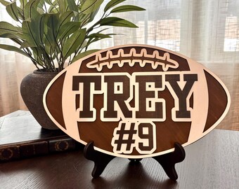 Personalized Layered Wood Football Sign, Custom Name Number Sports Keepsake