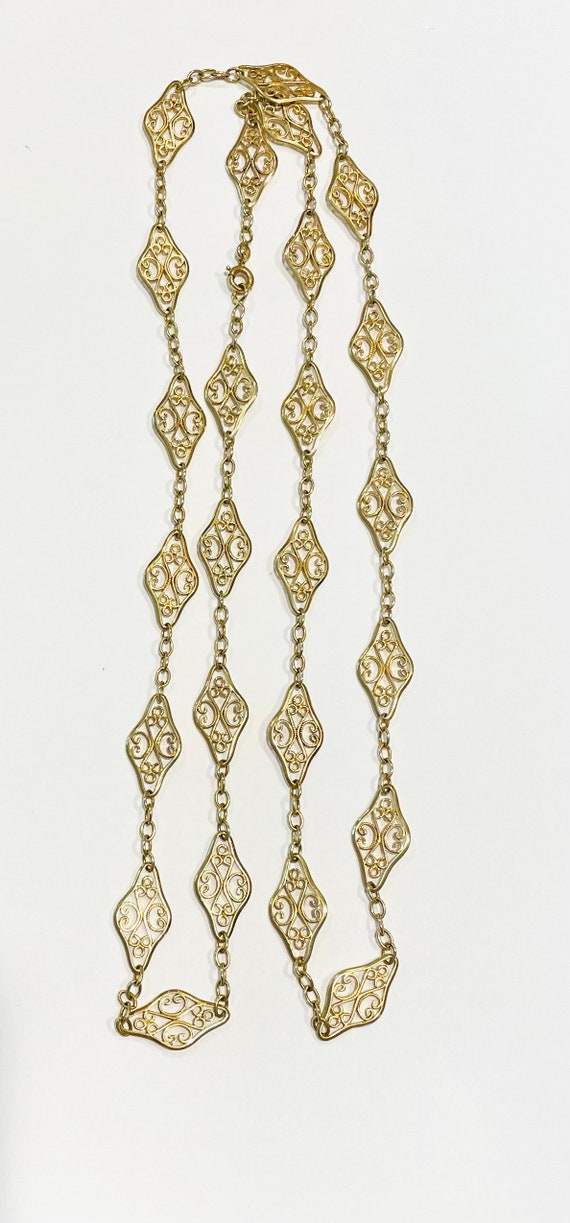 Vintage Filigree Long Gold Chain, French