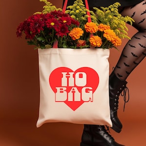 Bolsa de lona retro con forma de corazón "Ho Bag": regalo divertido para despedida de soltera, fuente de los 70 y estética de los 90