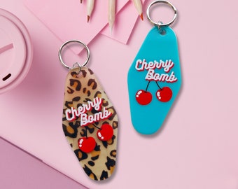 Cherry Bomb Runaways Cheetah Acrylic Keychain: 90s Retro Motel Style
