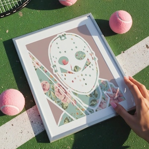 Floral Jason Voorhees Friday the 13th Horror Slasher Art Print Funny 80s Movie Cardstock 8x10&quot;
