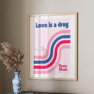 Love Is A Drug Music Band Poster musicale Stampa retrò Testi Anni '70 Decor estetico digitale stampabile Set di 3