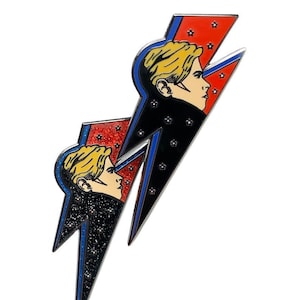 Bowie Ziggy David Starman Lightning Bolt Enamel 70s Glitter Pin