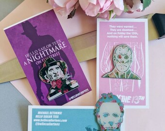 Michael, Jason and Freddy Horror Floral Hard Enamel Pin Pack