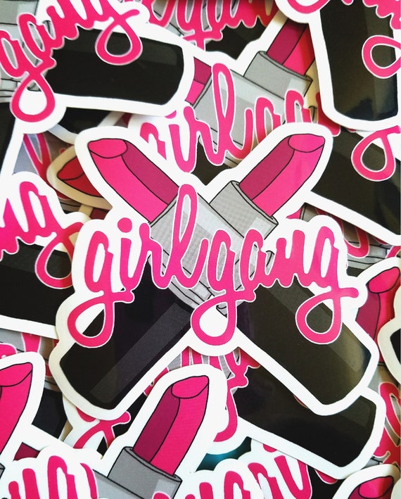 Girl Gang Pink Lipstick Feminism Cute Neon Sticker Slap Vinyl Decal