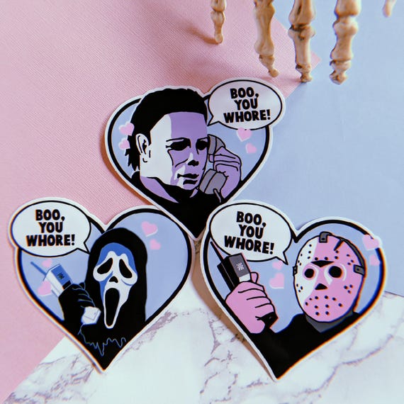 Boo You Whore Michael Horror Mean Girls Parody Stickers Decals cute movie kawaii 80s Slasher Halloween