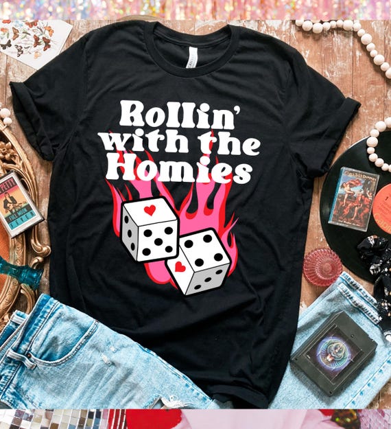 Rollin' with the homies Clueless Dice Retro Pink Cute 90s Vegas Retro Dice Pop Art Unisex t-shirt