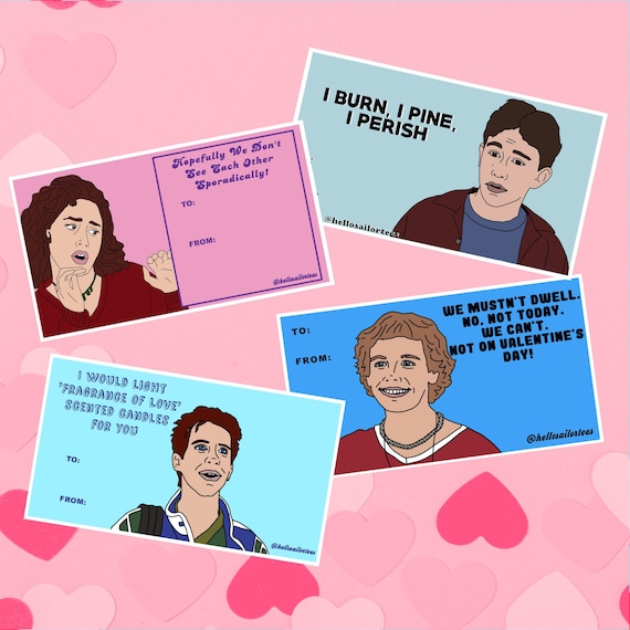 Digital Download Valentine's Day Cards 4 Pack 10 Things Can't Hardly Clueless Tai Kenny Cam Funny Retro Mark Empire Records 90's Movies