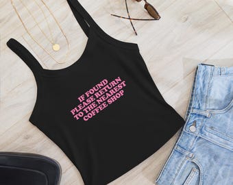 Retro Coffee Shop Tank Top: Zabawny styl lat 70. i 80. z mikroprążkowanej bawełny