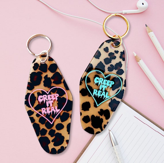 Creep It Real Leopard Animal Print Plastic Motel Retro Keychain