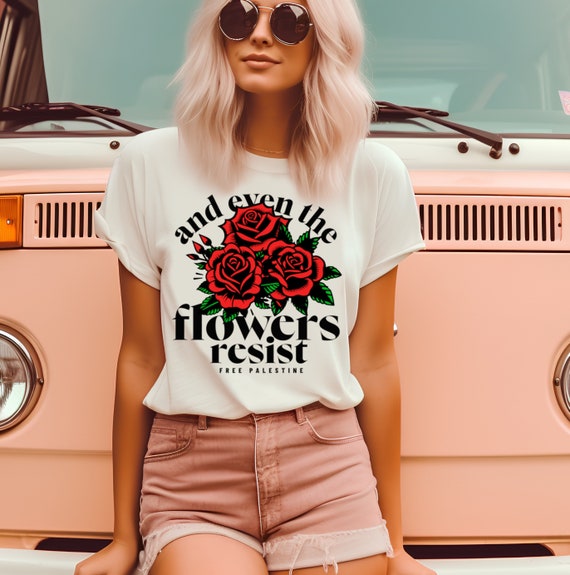Charity Fundraiser Free Palestine Even the Flowers Resist Tattoo Style Gaza Unisex t-shirt