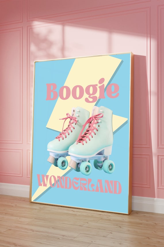 Boogie Wonderland Disco Roller Skate Lightning Bolt Groovy Music Band Lyrics Pastel Poster Retro Print Lyrics 70s Digital Printable 2 colors