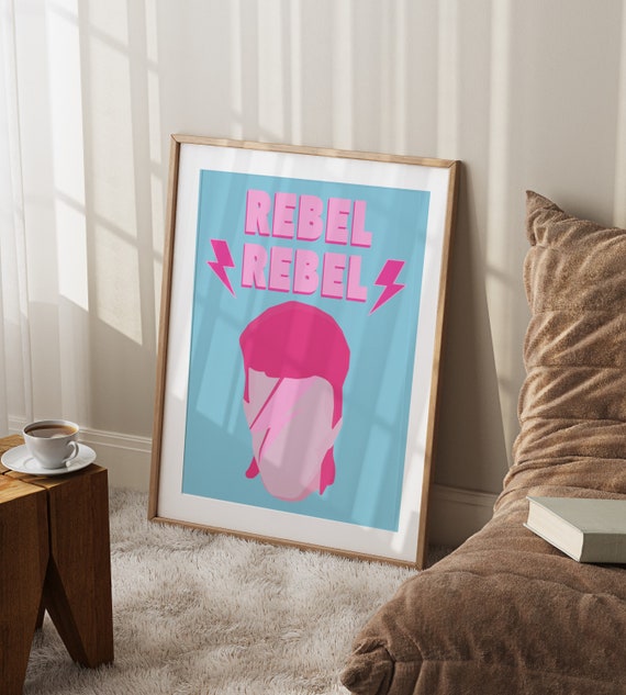 Rebel Rebel Ziggy Bowie 2 Prints Set Music Band Poster Pop Art Lightning Bolt Print 70s Vintage Decor Minimalist Digital Printable