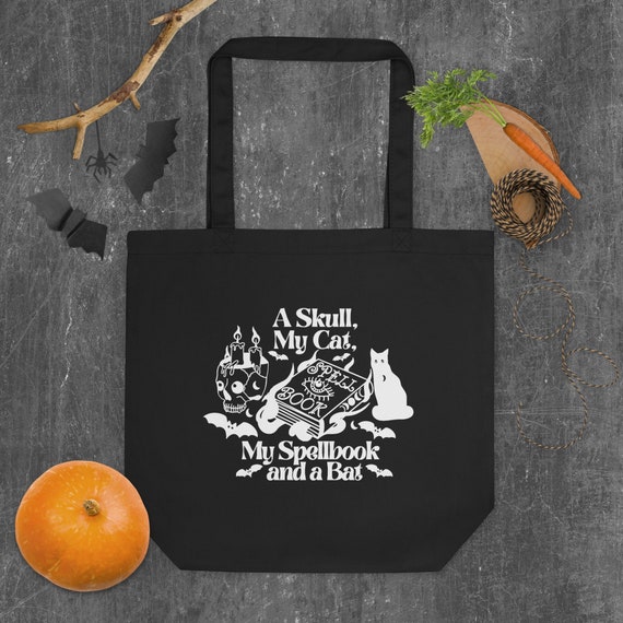 A Skull, Cat, Bat Witchy Halloween Spooky Eco Tote Bag