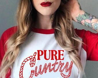 Koszula w stylu Pure Country Parody, feministyczna, w stylu westernu, z raglanowymi rękawami 3/4