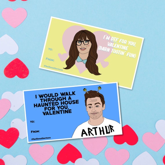 Digital Download New Girl Nick and Jess Valentine's Day Cards TV Funny 2 Pack