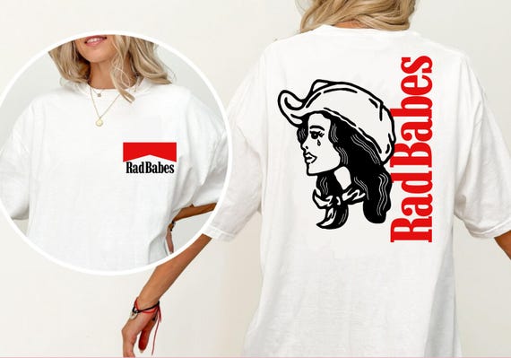 Rad Babes Parody Cowgirl Country Pocket Feminist Western Marlboro Cigarettes Retro Short-Sleeve Unisex T-Shirt
