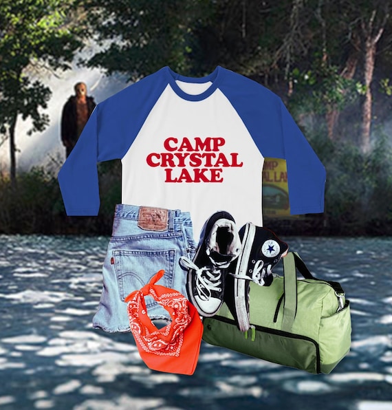 Camp Crystal Lake Counselor Summer Slasher 80s Aesthetic Retro 70s Friday Jason 3/4 sleeve raglan shirt