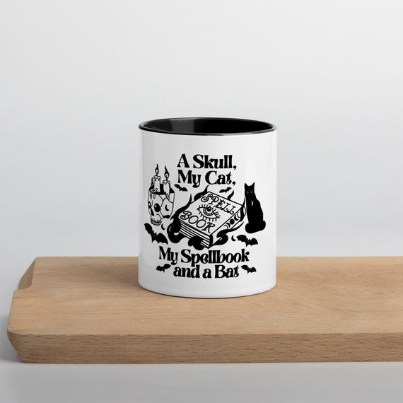 Witchy Skull Black Cat Mug with Color Inside