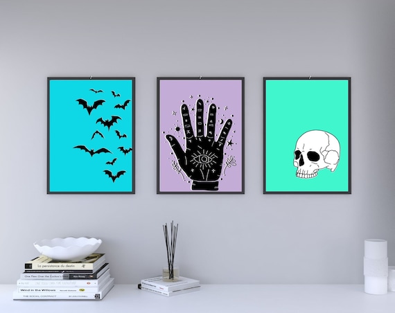 Digital Downloadable Spooky Prints Skull Bats Palmistry Halloween  Pop Art Files