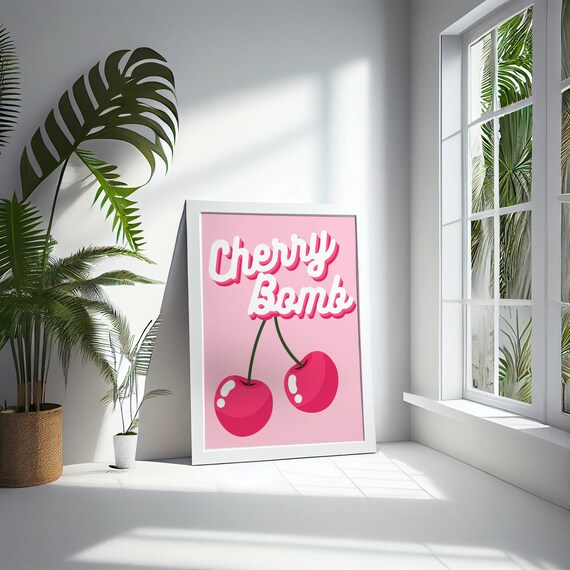Cherry Bomb Runaway Song Lyrics Art Print Band Poster 70s 80s Print Digital Download Pop Art Cherries Set of 2