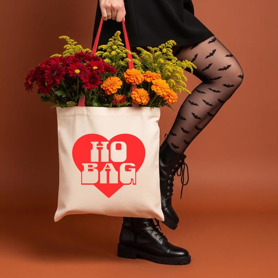 Retro 'Ho Bag' Heart Canvas Tote - Funny Bachelorette Gift, 70s Font, 90s Aesthetic